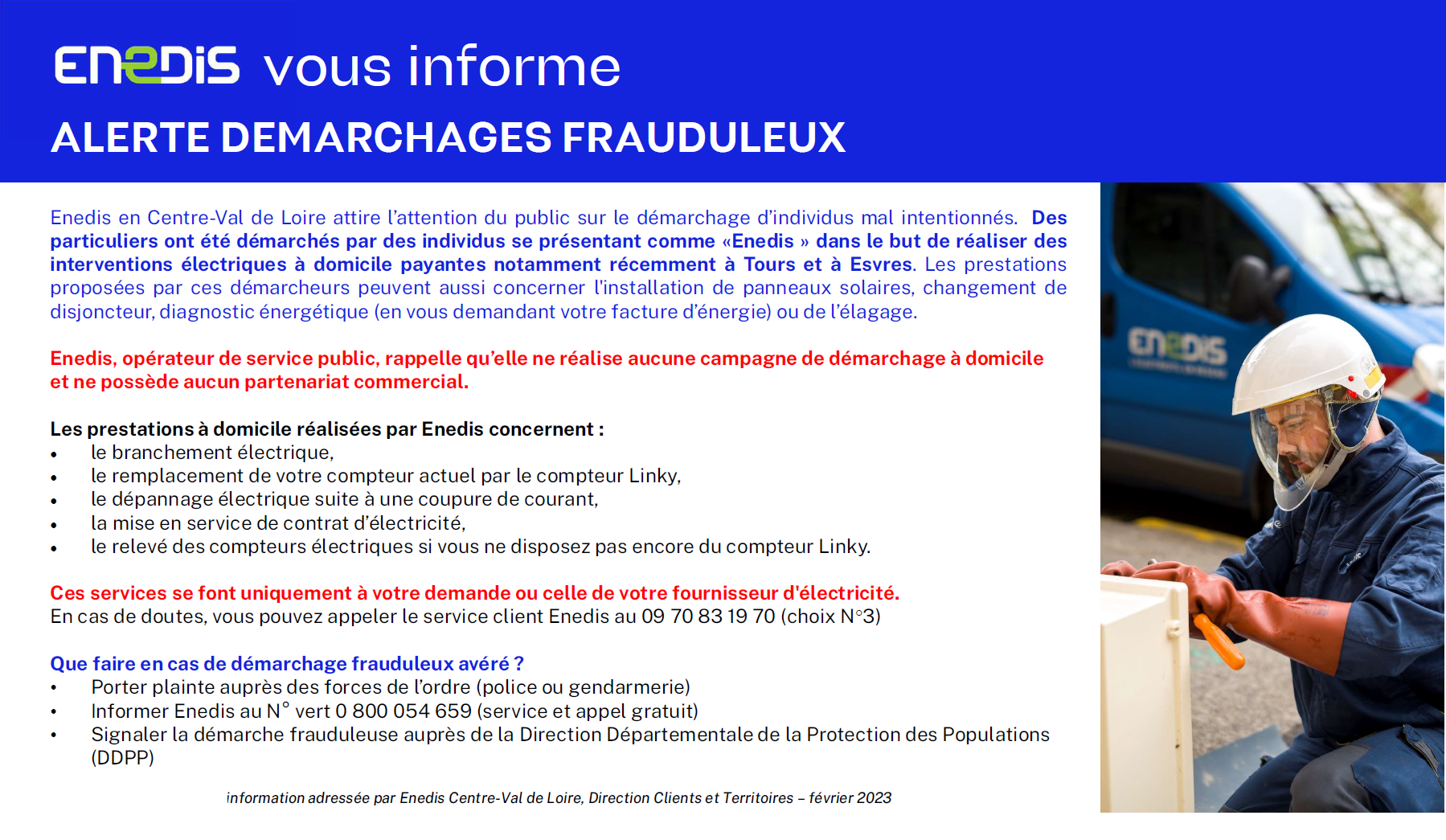 Enedis : attention aux démarchages frauduleux - Chambray-lès-Tours